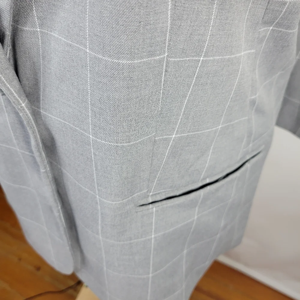NWT Calvin Klein 2 Piece Gray White Plaid Suit Jacket & Pants w Belt Size 16 - Picture 3 of 16